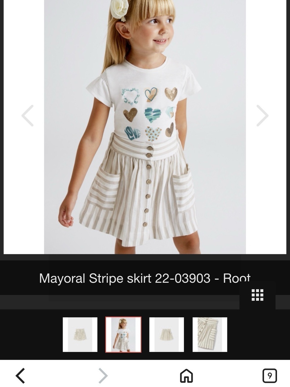 Mayoral Beige and White Striped Button-Front Pocket Skirt - Picture 2 of 3